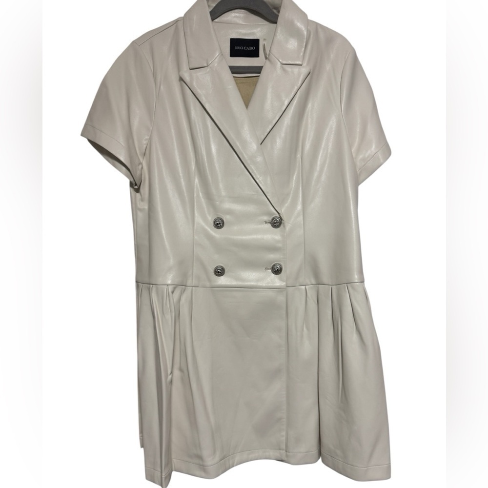 Dolce Cabo Women’s Cream Double-Breasted Vegan Leather Peplum Mini Dress XL NWT